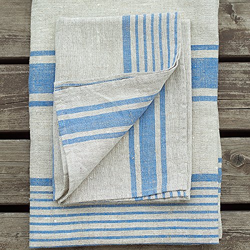 Product Cover LinenMe Towel Provence, 39 by 57-Inch, Blue Striped, Prewashed 100%, Made in Europe, Bath Sheet, European Linen, Machine Washable, Super Absorbent, Standard,