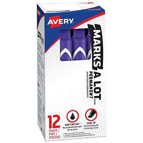 Product Cover Avery Marks-A-Lot Permanent Markers, Large Desk-Style Size, Chisel Tip, Water and Wear Resistant, 12 Purple Markers (08884)
