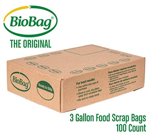 Product Cover BioBag, The Original Compostable Bag, Kitchen Food Scrap Bags, ASTMD6400 Certified 100% Compostable Bags, Biodegradable Products Institute & VINCOTTE OK Home Certified, Non GMO, 3 Gallon, 100Count