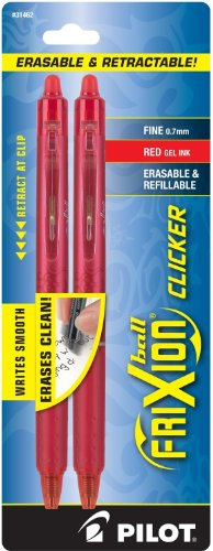 Product Cover Pilot FriXion Clicker Retractable Erasable Gel Pens Fine Point (.7) Red Ink 2-pk; Make Mistakes Disappear, No Need For White Out. Smooth Lines to the End of Page, America's #1 Selling Pen Brand