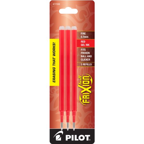 Product Cover PILOT FriXion Gel Ink Refills for Erasable Pens, Fine Point, Red Ink, 3-Pack (77332)