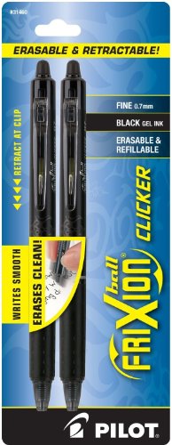 Product Cover PILOT FriXion Clicker Erasable, Refillable & Retractable Gel Ink Pens, Fine Point, Black Ink, 2-Pack (31460)