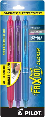 Product Cover PILOT FriXion Clicker Erasable, Refillable & Retractable Gel Ink Pens, Fine Point, Pink/Purple/Turquoise Inks, 3-Pack (31469)