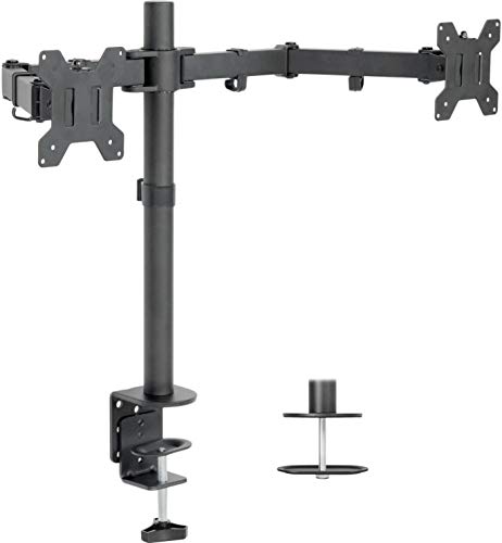 Product Cover VIVO Dual LCD LED Monitor Desk Mount Stand with C-clamp and Bolt-Through Grommet Options | Heavy Duty Fully Adjustable Arms Hold 2 Screens up to 27 inches (STAND-V002)