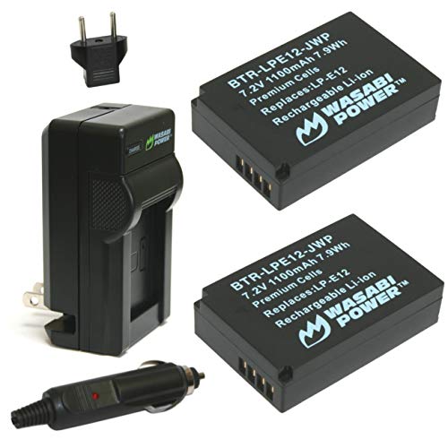 Product Cover Wasabi Power Battery (2-Pack) and Charger for Canon LP-E12 and Canon EOS M EOS Rebel SL1 EOS 100D