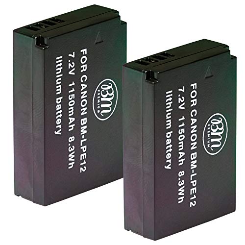 Product Cover BM Premium 2-Pack of LP-E12 Batteries for Canon SX70 HS, Rebel SL1, EOS-M, EOS M2, EOS M10, EOS M50, EOS M100 Mirrorless Digital Camera