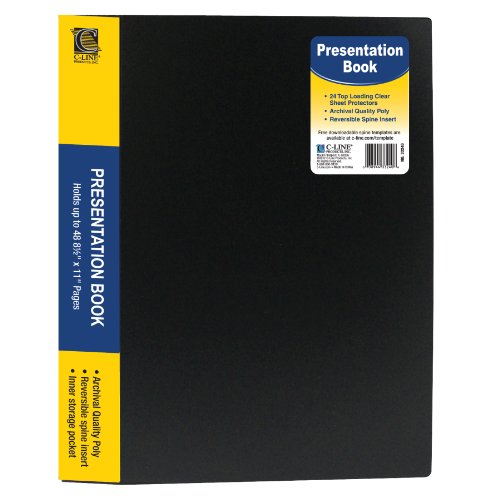 Product Cover C-Line 24-Pocket Bound Sheet Protector Presentation Book, 48-Page Capacity, For 8.5 x 11-Inch Inserts, Black (33240)