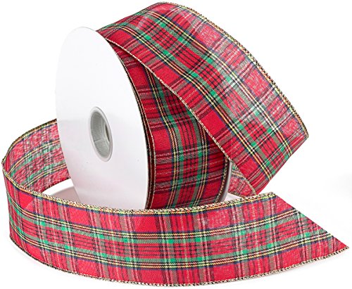 Product Cover Morex Ribbon Festival Wired Plaid Fabric Ribbon, 1-1/2-Inch by 50-Yard Spool, Red