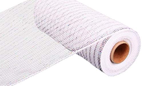 Product Cover 10 inch x 30 feet Deco Poly Mesh Ribbon - White with Silver Foil : RE130127