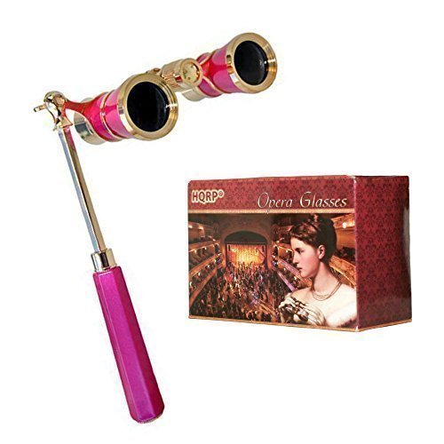 Product Cover HQRP Opera Glasses Rose/Pink-pearl with Gold Trim w/Crystal Clear Optic (CCO), Extendable Handle