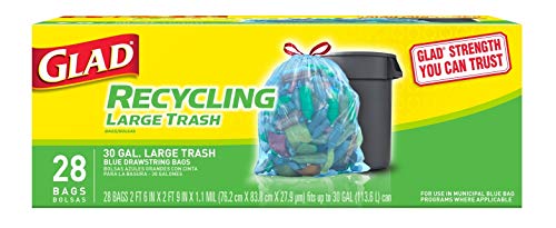 Product Cover Glad Outdoor Drawstring Large Recycling Trash Bags, 30 Gallon, 28 Count
