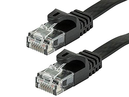 Product Cover Monoprice Cat5e Ethernet Patch Cable - Network Internet Cord - RJ45, Flat,Stranded, 350Mhz, UTP, Pure Bare Copper Wire, 30AWG, 1ft, Black