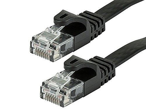 Product Cover Monoprice Cat5e Ethernet Patch Cable - Network Internet Cord - RJ45, Flat,Stranded, 350Mhz, UTP, Pure Bare Copper Wire, 30AWG, 3ft, Black