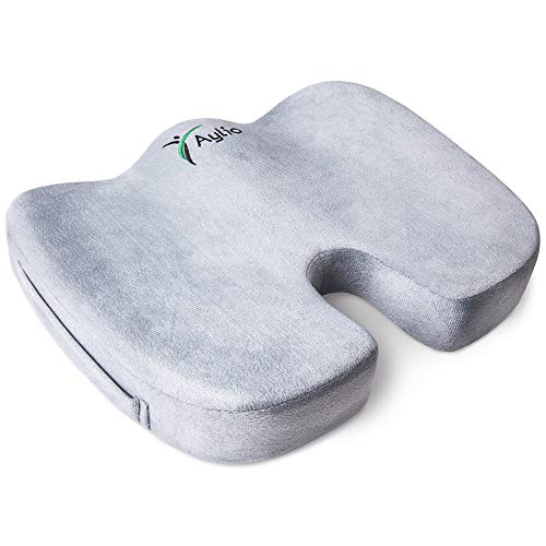 Product Cover Aylio Coccyx Orthopedic Comfort Foam Seat Cushion for Lower Back, Tailbone and Sciatica Pain Relief (Gray)