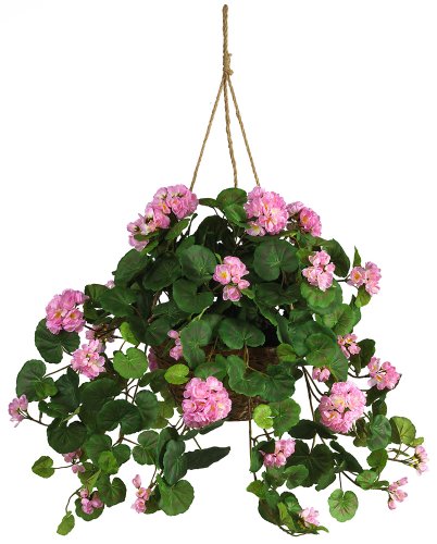Product Cover Nearly Natural 6609-PK 24in. Geranium Hanging Basket Silk Plant