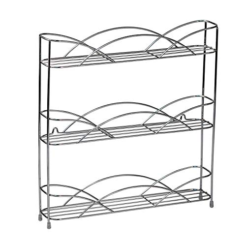 Product Cover Spectrum Diversified Countertop 3-Tier Rack Kitchen Cabinet Organizer or Optional Wall-Mounted Storage, 3 Spice Shelves, Raised Rubberized Feet, Chrome