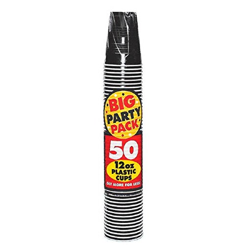 Product Cover Big Party Pack Jet Black Plastic Cups | 12 oz. | Pack of 50 | Party Supply