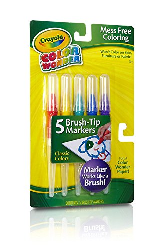 Product Cover Crayola Classic Color Wonder Brush Tip Markers, (1 Pack, 5 Markers)