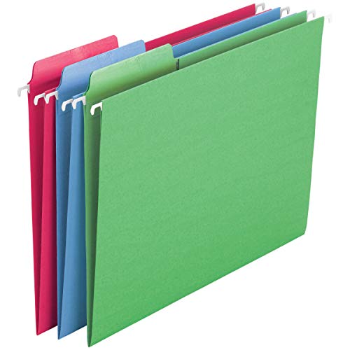 Product Cover Smead Erasable FasTab Hanging File Folder, 1/3-Cut Built-in Tab, Letter Size, Assorted Primary Colors, 18 per Box (64031)