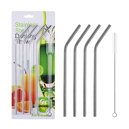 Product Cover 4 Pcs Reusable Metal Drinking Straws - 8.5Inch Stainless Steel Straws,6mm Diameter Wide - Compatible with 20oz Yeti Tumblers - For Cold Beverage - Eco-Friendly Handy,Washable,SAFE (4 Bent + 1 Brush)