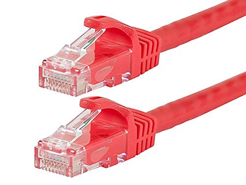 Product Cover Monoprice Flexboot Cat6 Ethernet Patch Cable - Network Internet Cord - RJ45, Stranded, 550Mhz, UTP, Pure Bare Copper Wire, 24AWG, 10ft, Red