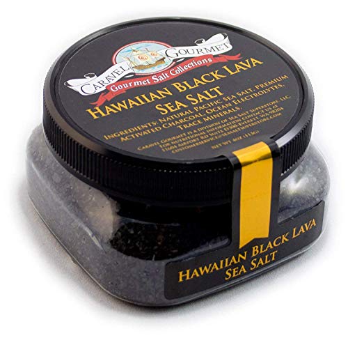 Product Cover Caravel Gourmet Hawaiian Black Lava Sea Salt - All-Natural Unrefined Hawaiian Sea Salt Infused with Activated Charcoal - Gorgeous Finishing Salt - No Gluten, No MSG, Non-GMO - 4 oz. Stackable Jar