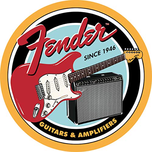 Product Cover Desperate Enterprises Fender Guitars & Amplifiers Round Tin Sign, 11.75