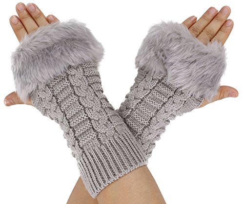 Product Cover Simplicity Women's Winter Faux Fur Knit Fingerless Hand Warmer Mitten Gloves