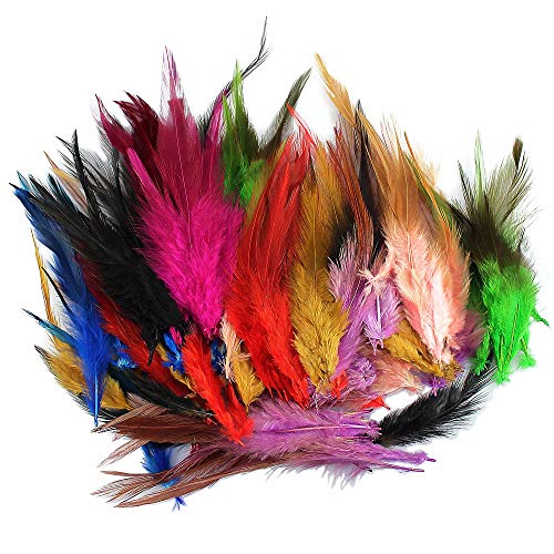 Product Cover LolliBeads (TM) 100 Pcs of Assorted Dyed Multi-Color Long Rainbow Feathers for Hair Extension 4.5-6.5 inches