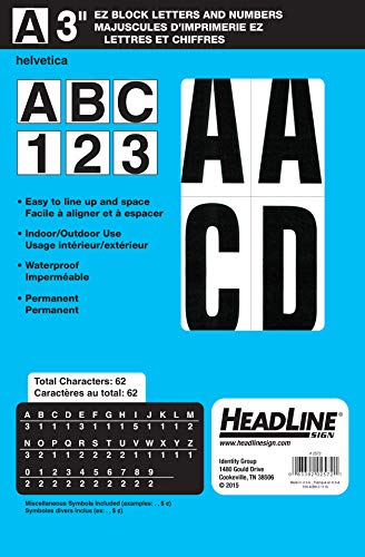 Product Cover Headline Sign 2572 Stick-On EZ Block Letters and Numbers, Black on White, 3-Inch
