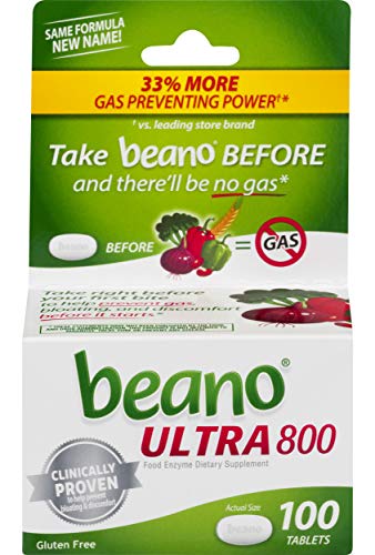 Product Cover beano Ultra 800 Gas Prevention, Food Enzyme Dietary Supplement, Help Digest Gas-Causing Foods, 100 Tablets