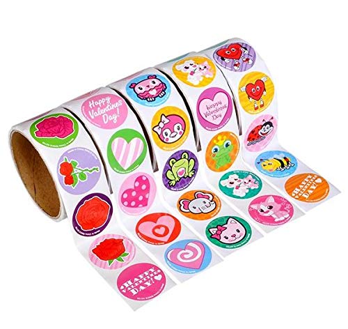 Product Cover Rhode Island Novelty 5 Rolls ~ Valentine Stickers ~ 100 Stickers Per Roll ~ 500 Stickers Total ~ Approx. 1.5 Inch ~ New / Shnk-Wrapped ~ Hearts, Animals, More