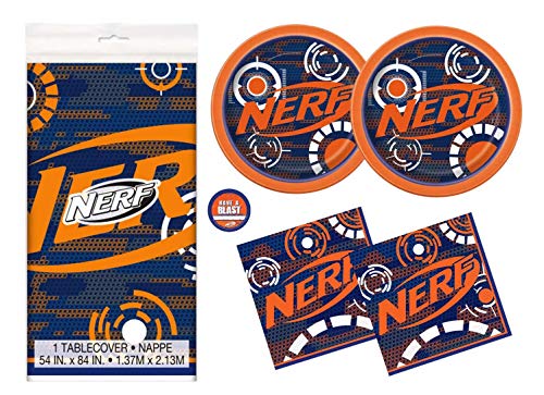 Product Cover Nerf Theme Party Supplies Pack - Serves 16 - Tablecover, Plates, Napkins and Sticker
