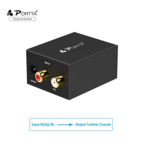 Product Cover Portta Audio Converter Analog R/L RCA to Digital Coax/ Toslink Audio Converter Support Stereo LPCM CH2.0 without Decode Function for PS3 XBox HD DVD PS4 Sky HD Plasma Blu-ray Amps Apple TV