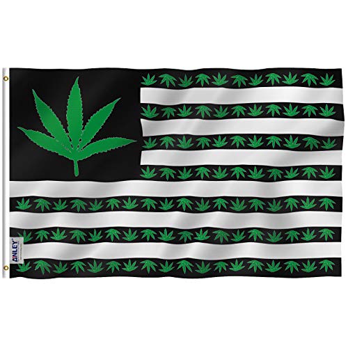 Product Cover Anley Fly Breeze 3x5 Foot Marijuana Leaf USA Polyester Flag - Vivid Color and UV Fade Resistant - Canvas Header and Double Stitched - US Marijuana Leaves Flags with Brass Grommets 3 X 5 Ft