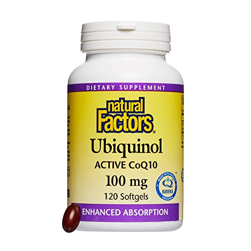 Product Cover Natural Factors, Ubiquinol QH Active CoQ10 100 mg, Antioxidant Support for a Healthy Heart and Aging, 120 softgels (120 servings)