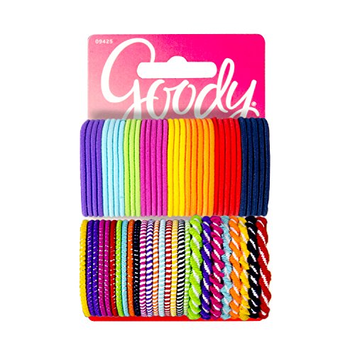 Product Cover Goody Girls Ouchless Hair Elastics Perfect for Girls with Fine Hair, Curly Hair or Sensitive Scalps (60 Pieces) (Assorted in Brights and Pastels)