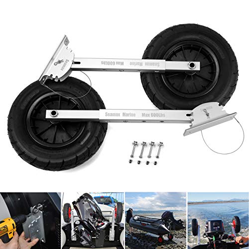 Product Cover Seamax New Deluxe 4 by 4 Boat Launching Dolly Wheels System for Inflatable and Aluminum Boat, Reinforced Version with 14