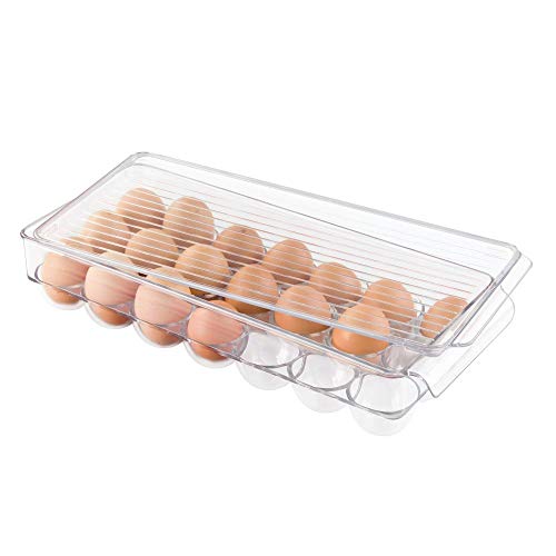 Product Cover iDesign Plastic Egg Holder for Refrigerator with Handle and Lid, Fridge Storage Organizer for Kitchen, Holds up to 21 Eggs, Clear
