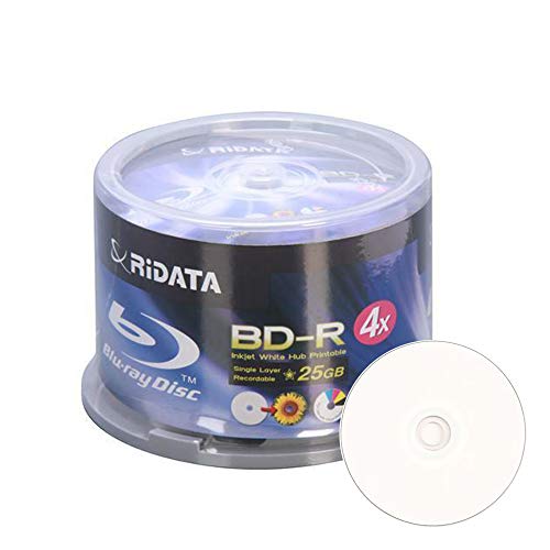 Product Cover Ritek Ridata Blu-Ray (BD-R) White Inkjet Hub Printable 4X BD-R Media 25GB 50 Pack in Cake Box (BDR-254-RDIWN-CB50)