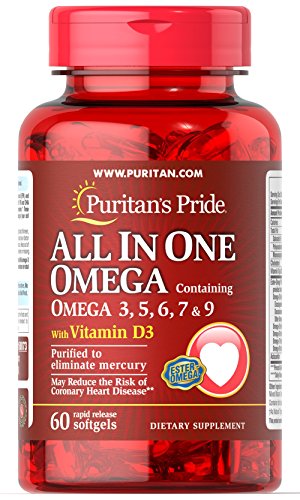 Product Cover Puritans Pride All in One Omega 3, 5, 6, 7 and 9 with Vitamin D3, 60 Count