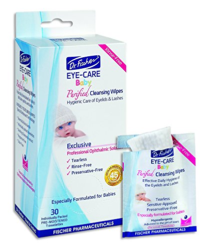 Product Cover Purified, Non Irritating, Tear Free, Hypoallergenic & Sensitive Approved Baby Eyelid Wipes by Dr. Fischer - Pre-moistened, Rinse Free and Pediatrician Recommended - (30)