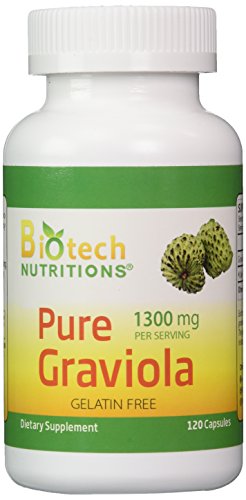 Product Cover Biotech Nutritions Graviola 100% Pure Graviola 1300mg Per Servings 120 Capsules Per Bottle (Annona muricata)