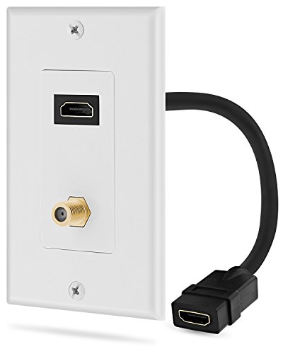 Product Cover 4K HDMI Wall Plate, Fosmon 1-Port HDMI Cable Cord with Ethernet + Coaxial TV F Connector, Single Outlet Port Faceplate Cover for HDTV, Home Theater, DVD, Xbox, PS3/PS4, Nintendo Switch