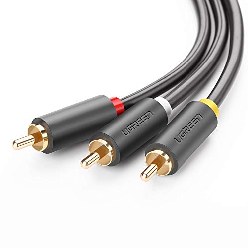 Product Cover UGREEN 3 RCA Cable Male to 3RCA Male Stereo Audio Video RCA Cable RG59 Gold Plated for Connecting Your VCR, DVD, HDTV and Other Home Theater Audio Video Equipment, 6ft 2m