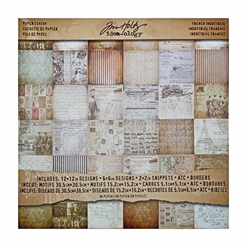 Product Cover Tim Holtz Idea-ology French Industrial Paper Stash, 36-Sheet, Double-Sided Cardstock, Various Sizes, Multicolored, TH93052