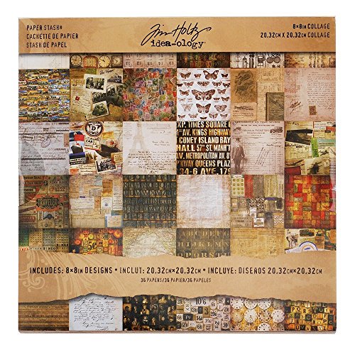 Product Cover Tim Holtz Idea-ology Collage Mini Paper Stash, 36-Sheet, Double-Sided Cardstock, 8x8-Inch, Multicolored, TH93054