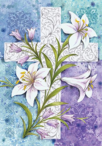 Product Cover Toland Home Garden 102586 Easter Lilies Decorative Spring Flower Religious Cross House Flag 28 x 40 Inch