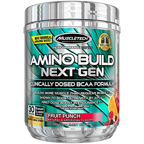 Product Cover MuscleTech Amino Build Next Gen Energy Supplement, Formulated with BCAA Amino Acids, Betaine, Vitamin B12 & B6 for Muscle Strength & Endurance, Fruit Punch Splash, 30 Servings (284g)