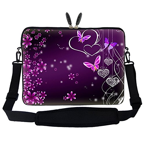 Product Cover Meffort Inc 17 17.3 inch Laptop Sleeve Bag Carrying Case with Hidden Handle and Adjustable Shoulder Strap - Purple Butterfly Heart Design